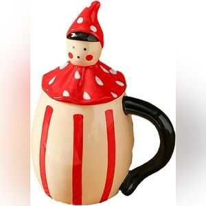 Red and Black Ceramic Mug with Polka Dot Design